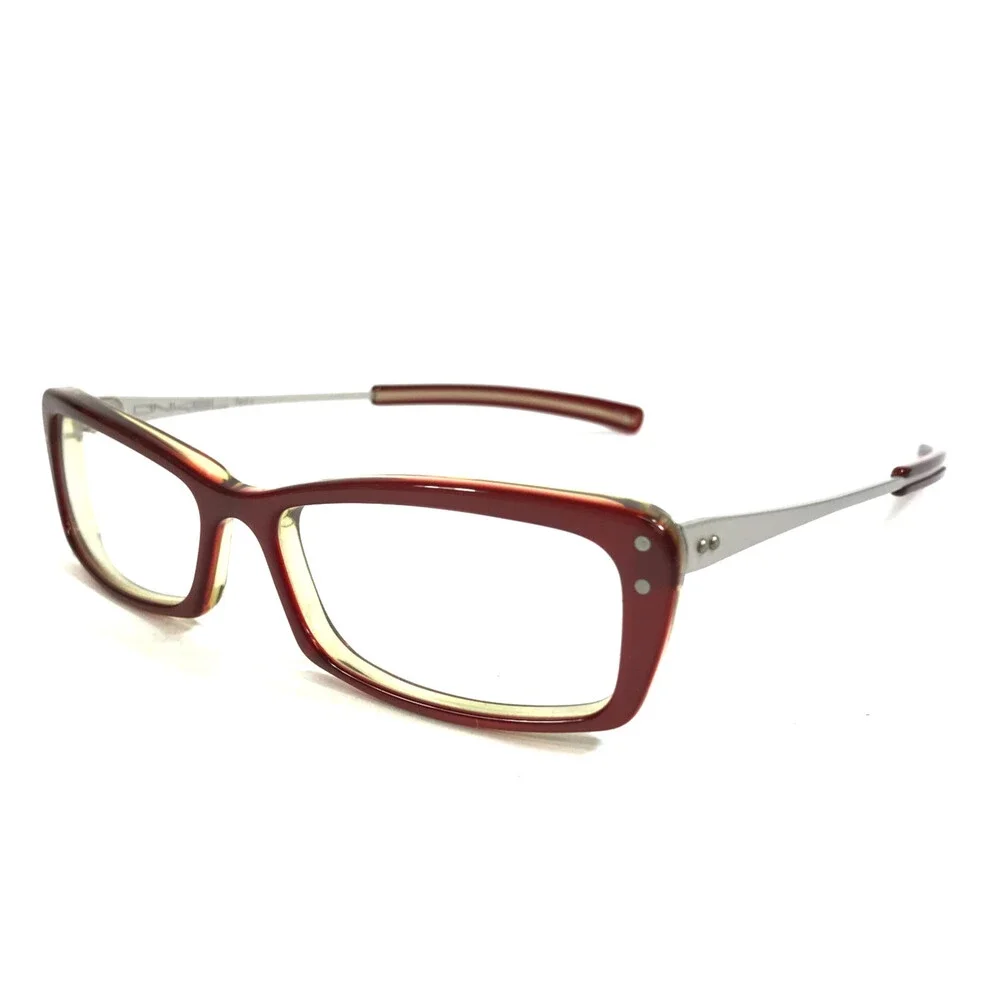 Onkel Eyeglasses Frames Buto Col. 31 Red on Green Silver Rectangle 50-15-140